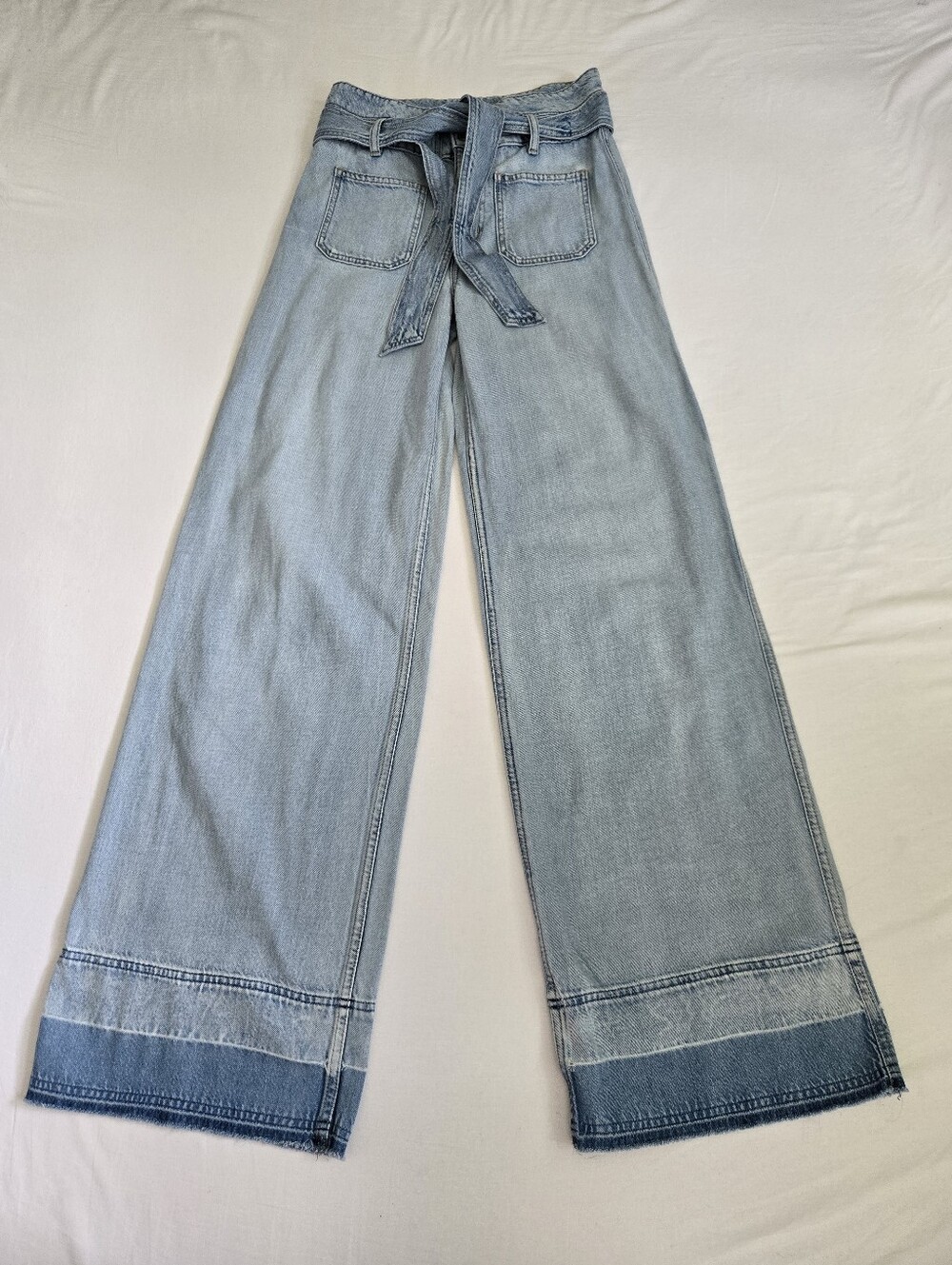 LAUREN Ralph Lauren Wide Leg Jeans Tie Belt Released Hem Slouchy Trendy Blue 6